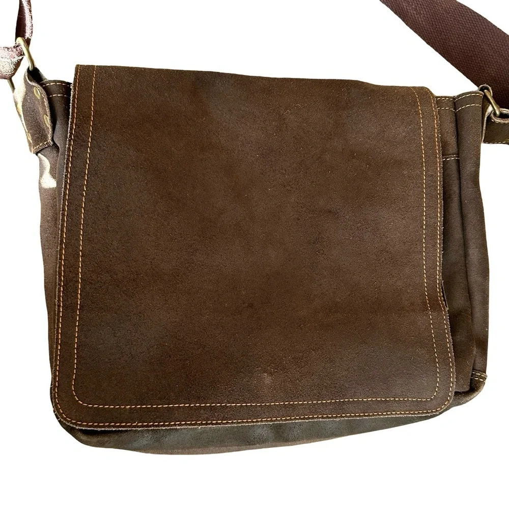 David King Distressed Leather Large Full Flap Messenger Bag Mailbag 16×11 Brown